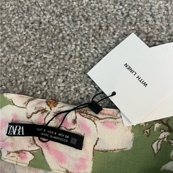 1 day sale! $15! NWT Zara Linen Blend Skirt Green Floral Size Small  3271/781 - Picture 12 of 15
